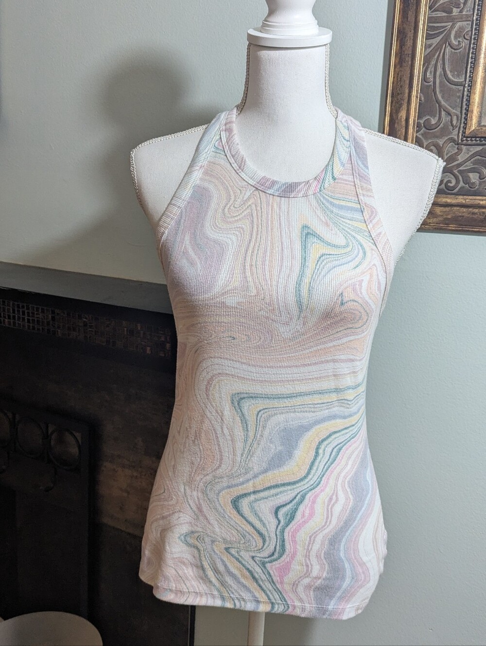 Old Navy Active Ultralite Go-Dry Tank Top Women's Small Ribbed Racerback Marbled